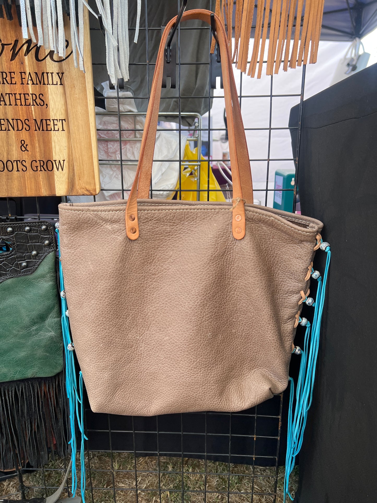 Brown leather tote bag