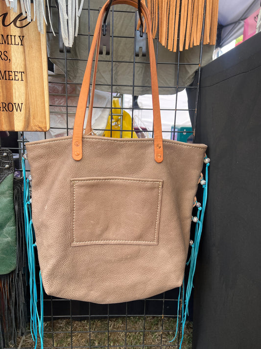 Brown leather tote bag