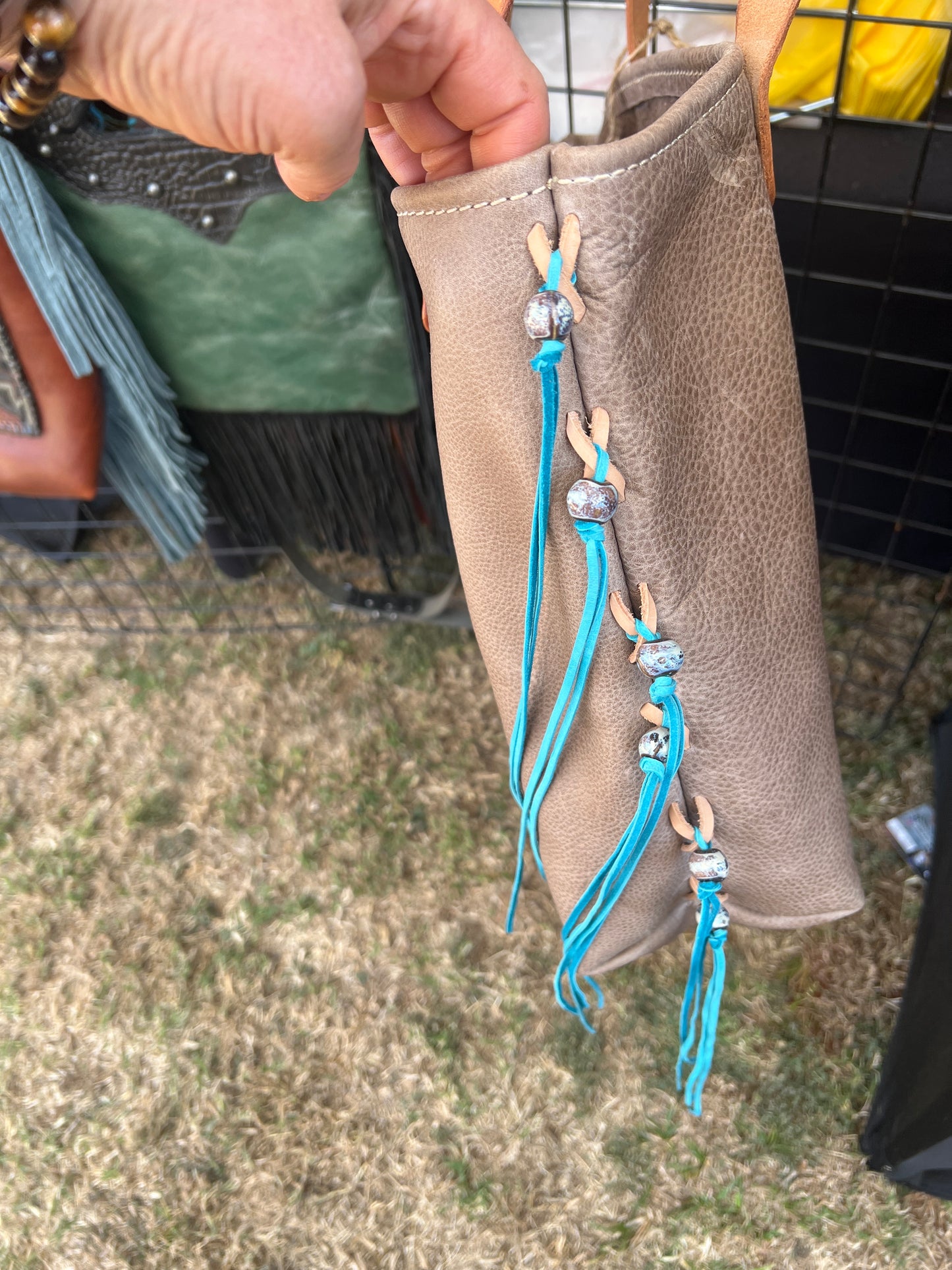 Brown leather tote bag