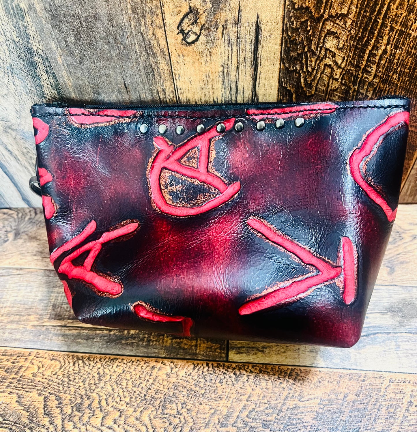 Makeup/Travel bag with leather strap