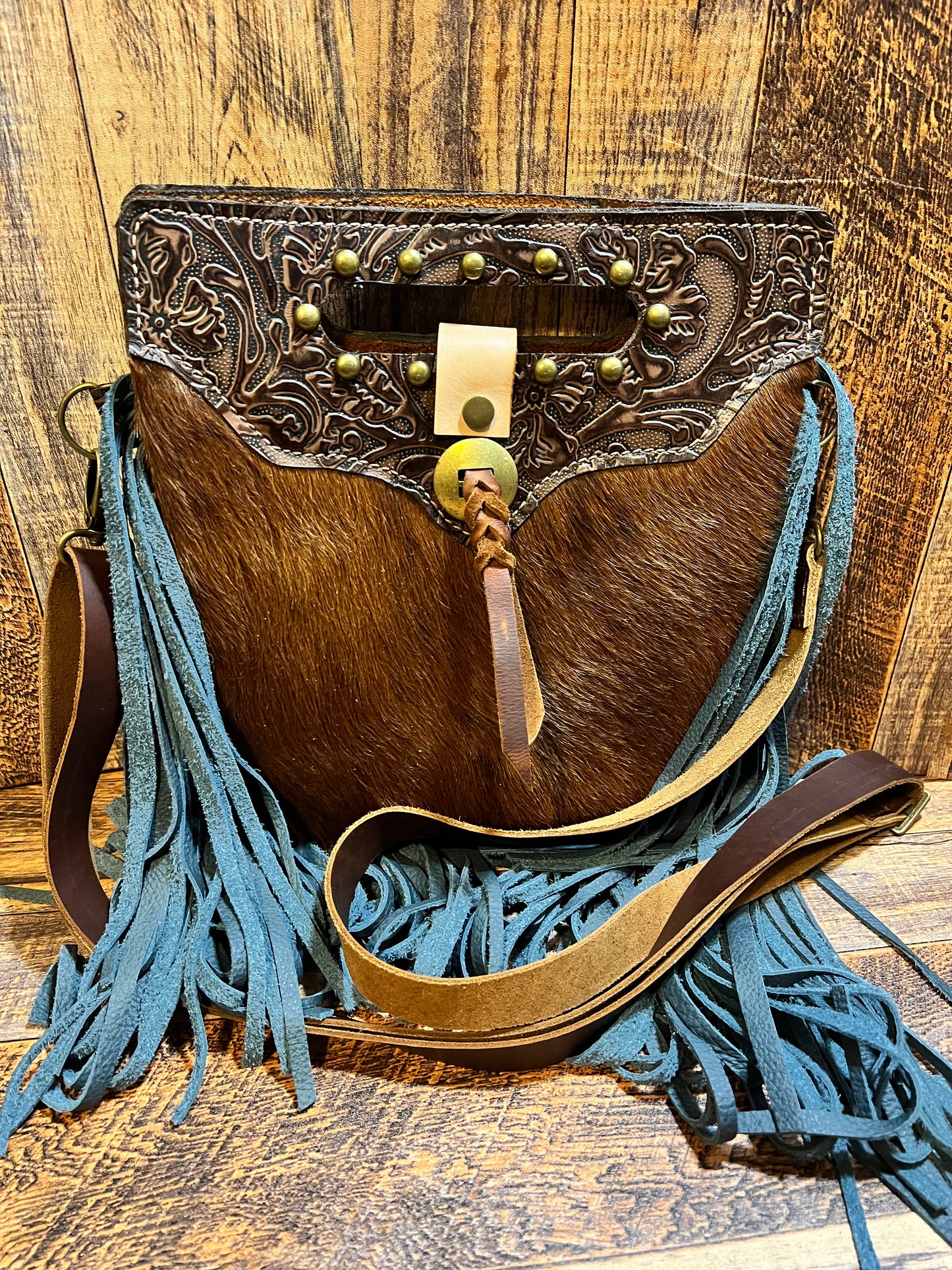 Brown Leather & Hair on Hide Crossbody Handbag