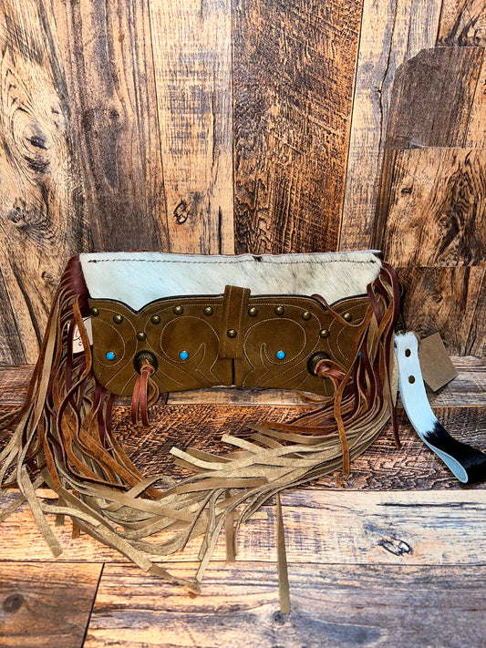 Leather and hair on hide clutch
